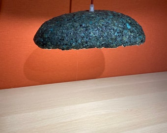 Handcrafted pendant light in recycled papier maché pebble shape