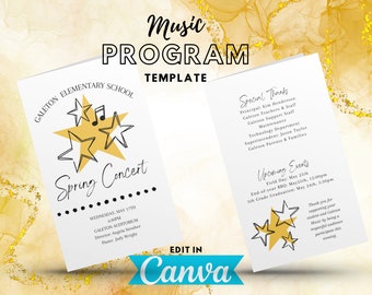 Music Program TEMPLATE, instant digital download, edit in Canva, Choir, Band, Orchestra, Piano, recital program