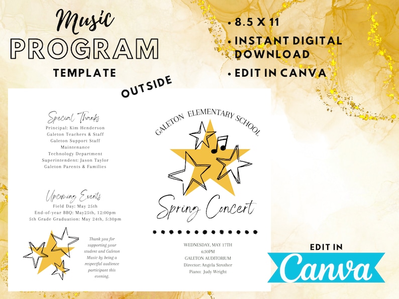 Music Program TEMPLATE, Instant Digital Download, Edit in Canva, Choir ...