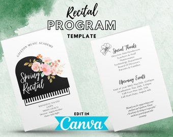 Music Program TEMPLATE, instant digital download, edit in Canva, Choir, Band, Orchestra, Piano, recital program