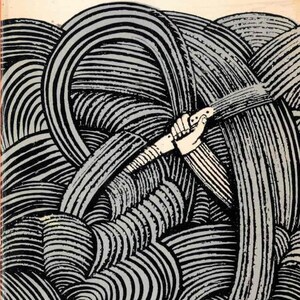 Puede incluir: Portada de libro vintage de "The Tiger in the Smoke" de Margery Allingham. La ilustración en blanco y negro muestra una mano sosteniendo un cuchillo entre líneas arremolinadas. El logotipo de Penguin Crime & Mystery está en la esquina superior derecha.