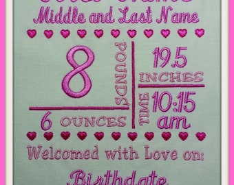 5x7 Birth Announcement Template - Machine Embroidery File Instant Download