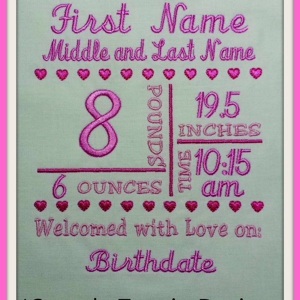 5x7 Birth Announcement Template - Machine Embroidery File Instant Download