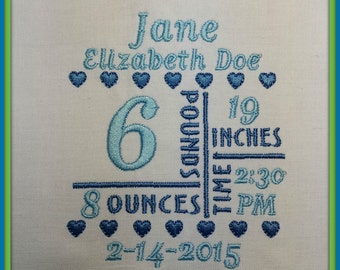 4x4 Birth Announcement Template - Machine Embroidery File Instant Download