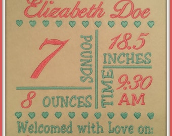 6x10 Birth Announcement Template - Machine Embroidery File Instant Download
