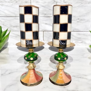 Pair Of Hand Painted Whimsical  Candlesticks 6.5”