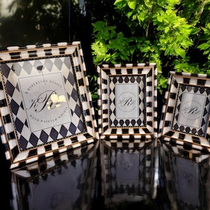 Whimsical Black and White Checked Hand Painted Frame