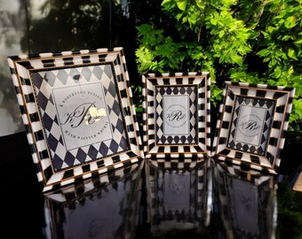 Whimsical Black and White Checked Hand Painted Frame