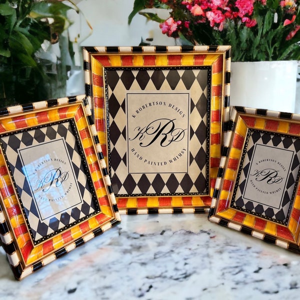 Whimsical Striped Hand Painted Frame