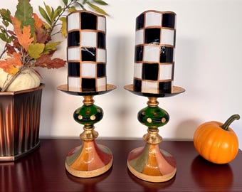 Paar handgeschilderde grillige kandelaars 6,5"