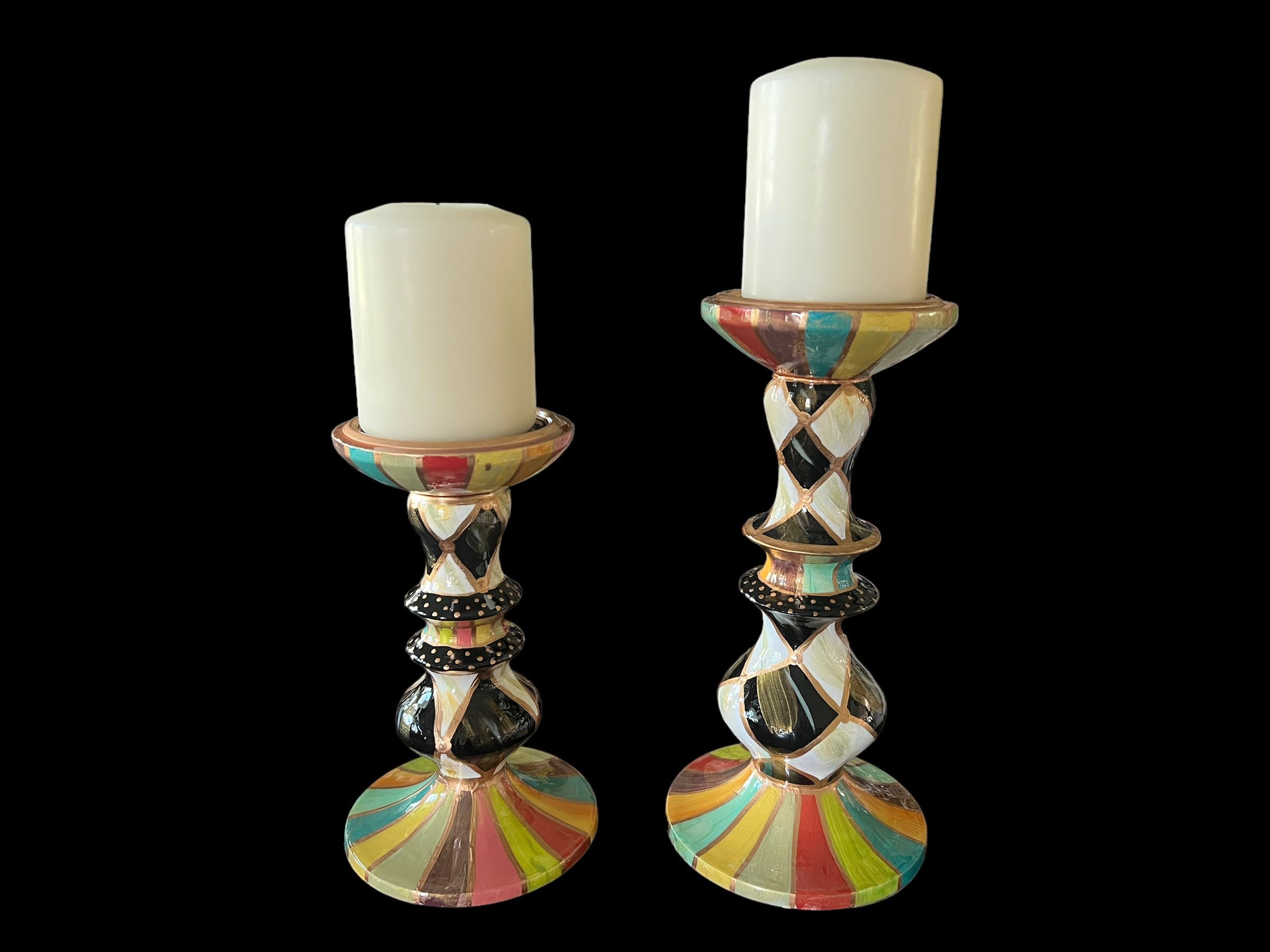Pair of Whimsical Candle Holders Hand Painted 10 Etsy