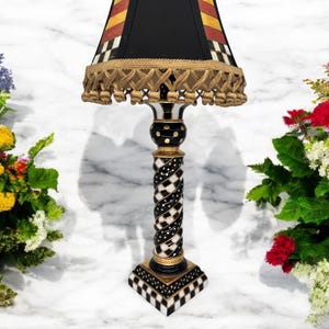 Whimsical Black and White Hand Painted Lamp