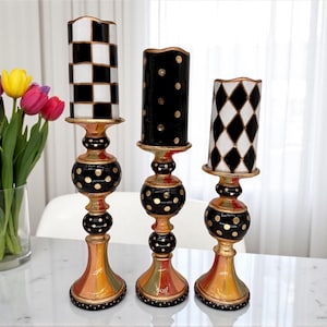 Whimsical Hand Painted Candle Sticks 12” | 10.5” | 9”