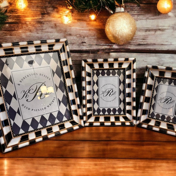 Whimsical Black and White Checked Hand Painted Frame