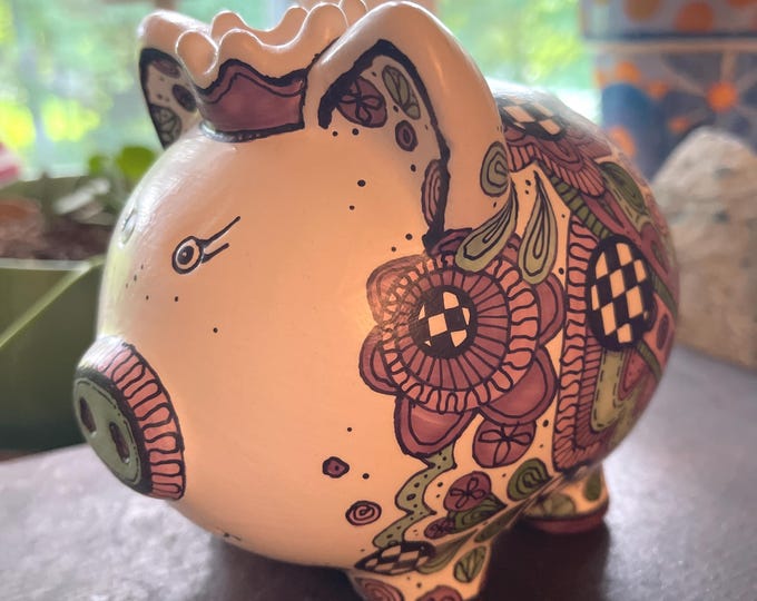 Piggy Bank hand painted purple crown