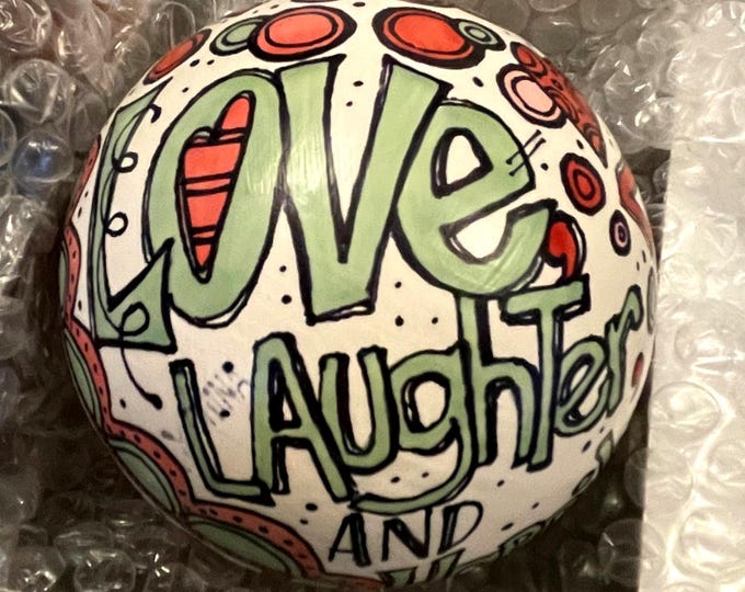 Custom wedding anniversary ornament hand-painted quote love laughter and happily ever after