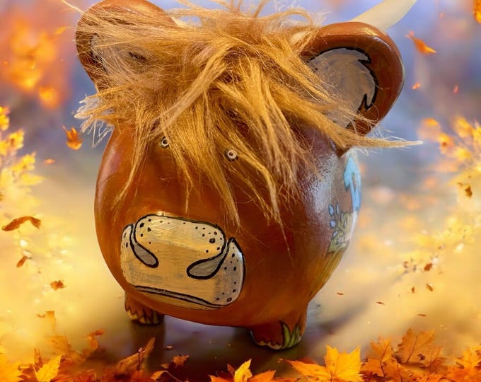 Custom Highland Cow Piggy Bank hand painted