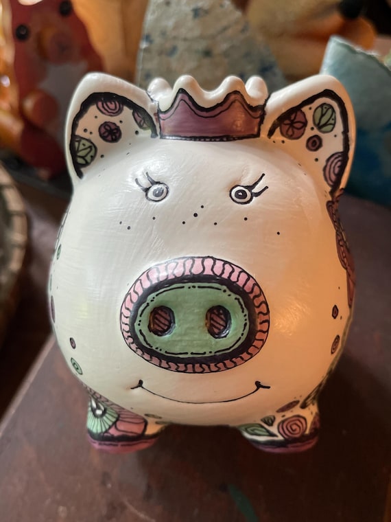 Piggy Bank Hand Painted Purple Crown - Etsy
