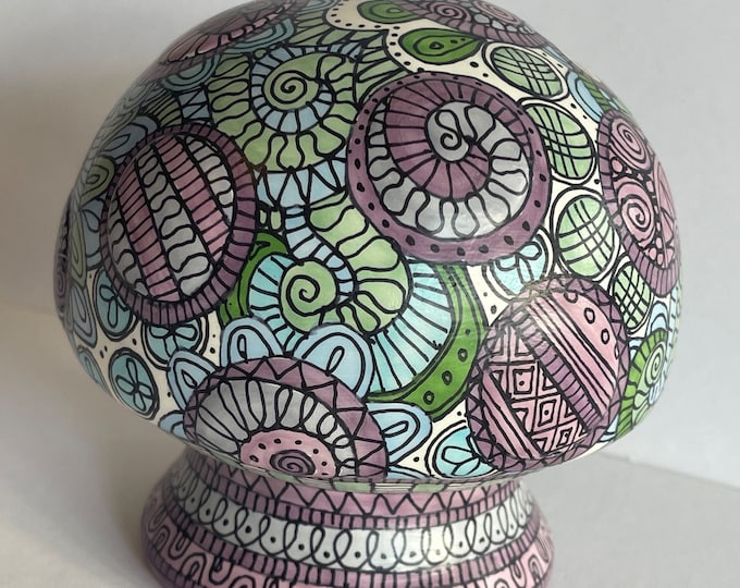 Doodled Mushroom Bank hand painted