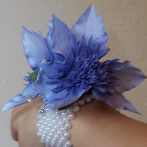 Blue Clematis Floral Wrist Corsage