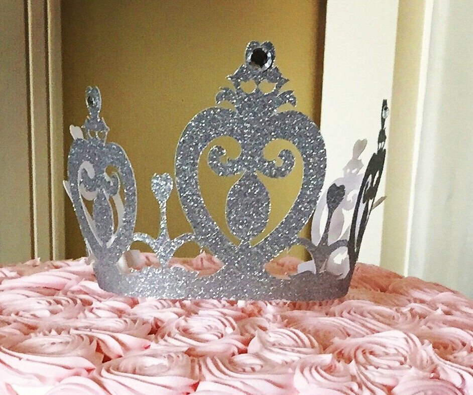 Silver glitter tiara cake topper Pink and silver. Princess Etsy