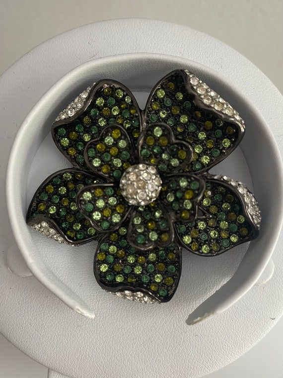 Vintage Kenneth Lane Multi green stone Flower Bro… - image 1