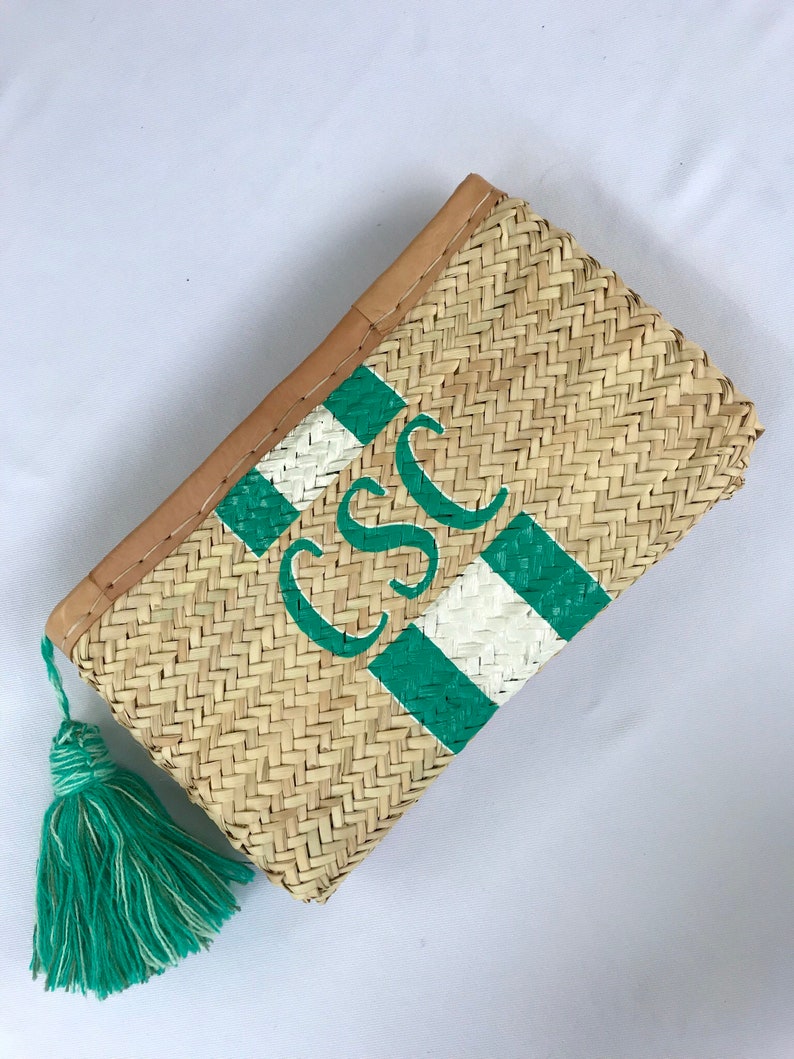 Monogrammed straw clutch personalized clutch customized Etsy