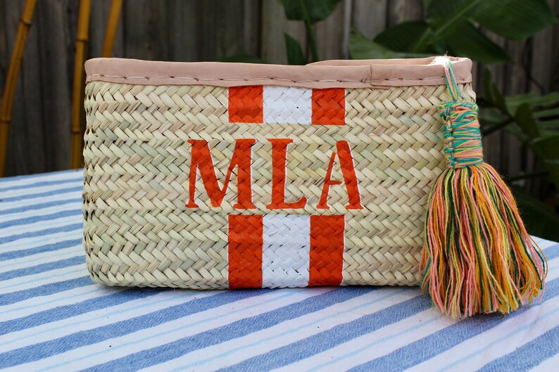 Monogrammed straw clutch personalized clutch customized Etsy