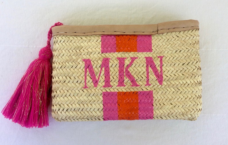 Monogrammed straw clutch personalized clutch customized Etsy