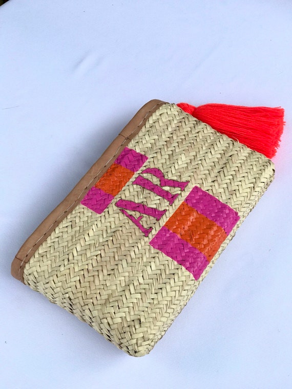 personalised straw clutch bag