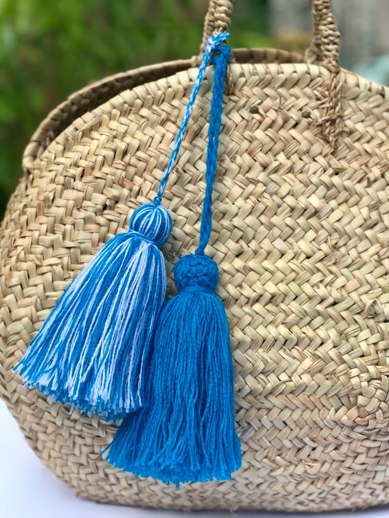 Blue/whiteblue 2 x 6 large wool tassel bohemian Etsy