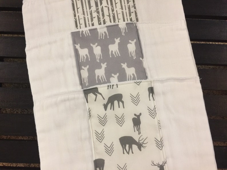 Woodland Baby Boy Burp Cloth Set in Light Gray Fawns and Dark Etsy