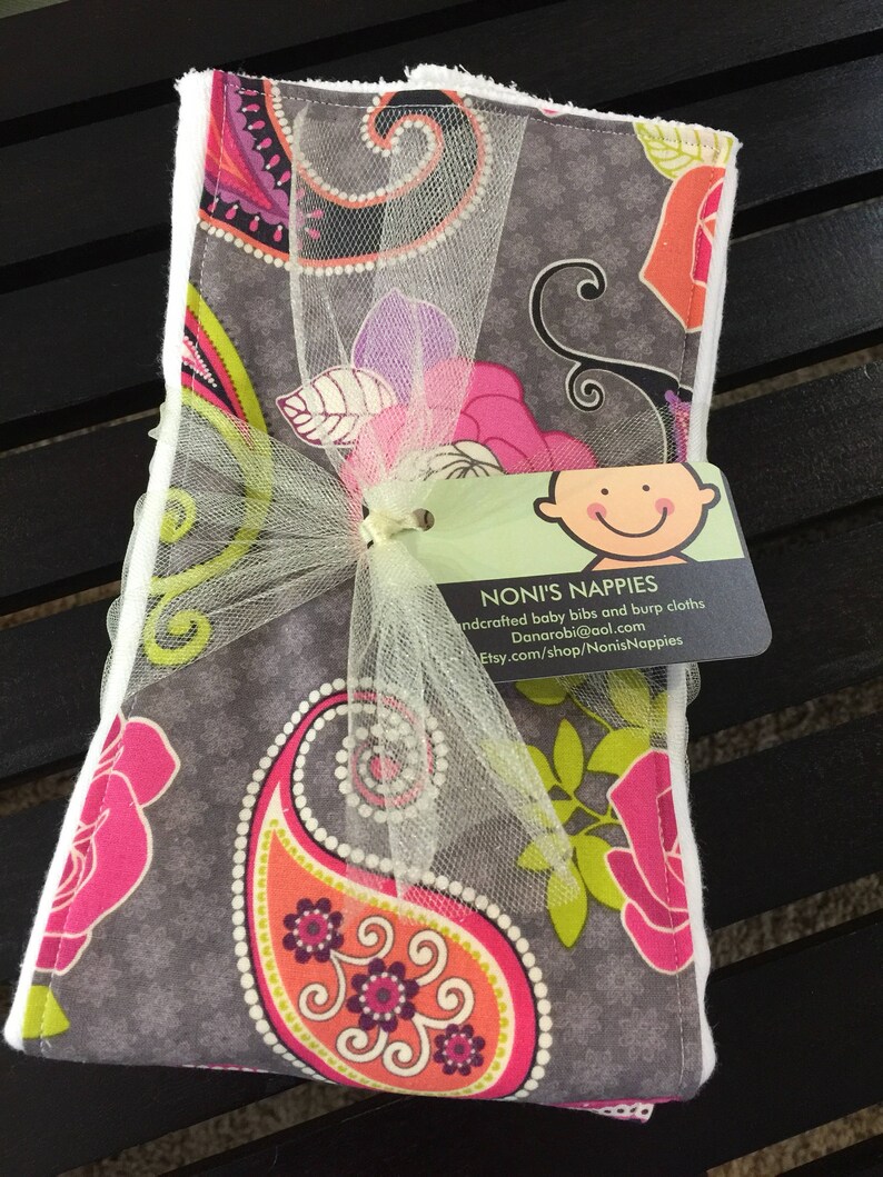 Boho Baby Girl Burp Cloth Set in Paisley and Roses on DSQ Etsy