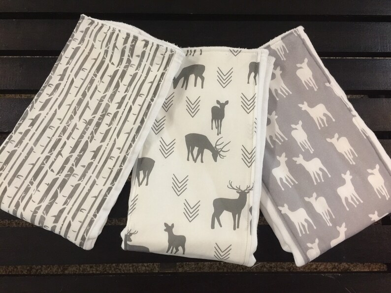 Woodland Baby Boy Burp Cloth Set in Light Gray Fawns and Dark Etsy