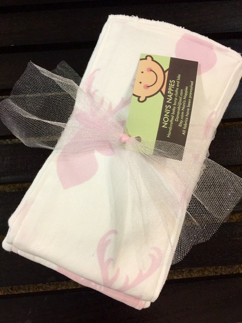 Handmade Woodland Princesses Burp Cloths – 3 Pack, Toweling Back, Great Baby Gift - View #2