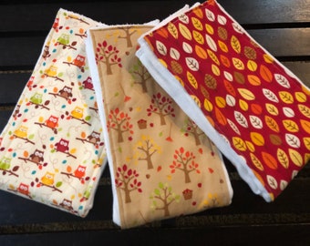 Fall autumn woods theme baby burp cloth set in harvest leaves