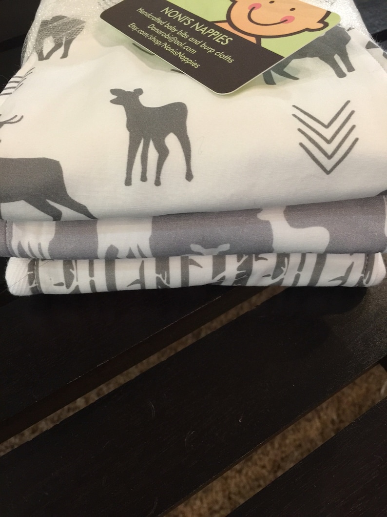 Woodland Baby Boy Burp Cloth Set in Light Gray Fawns and Dark Etsy