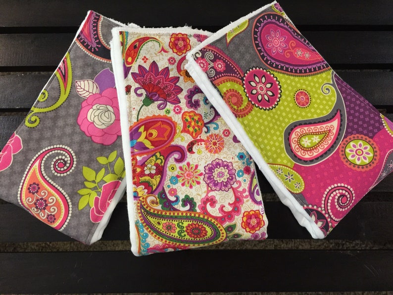 Boho Baby Girl Burp Cloth Set in Paisley and Roses on DSQ Etsy