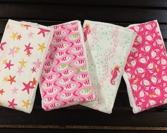 Ocean theme baby girl burp cloth set