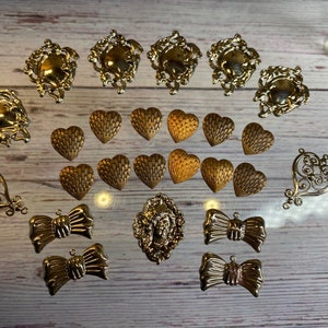 25 metal stampings embellishments, silver metal stampings jewelry making findings ~ pendant ~ projects crafts ~ copper tone stampings heart