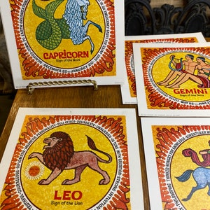 1 Zodiac Litho 4 1/4 x 4 1/4 inch ~ 1969 Donald Art Company ~ taurus Aries Virgo Pisces Gemini Leo Sagittarius Capricorn scorpio ~ astrology