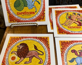 1 Zodiac Litho 4 1/4 x 4 1/4 inch ~ 1969 Donald Art Company ~ taurus Aries Virgo Pisces Gemini Leo Sagittarius Capricorn scorpio ~ astrology