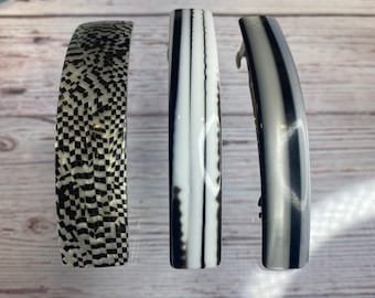 Vintage Hair Barrette ~ Black and White Hair clip ~ Vintage Hair clip ~ choose 1 ~ plastic ~ striped geometric ~ retro ~