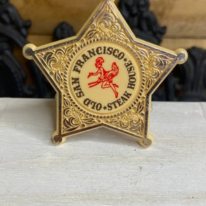 Vintage Old San Francisco Steak House pin back button ~ star pin up girl ~ jewelry brooch