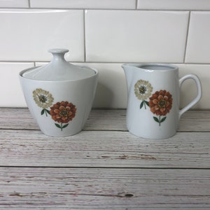 choose 1 Schirnding Bavaria Sugar bowl or creamer ~ floral flower pattern ~ cream orange brown beige