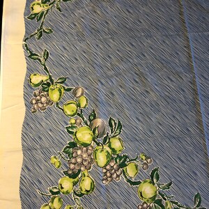 Vintage pears grapes apples tablecloth 46.5 x 51.5 inches ~ blue green ~ plums