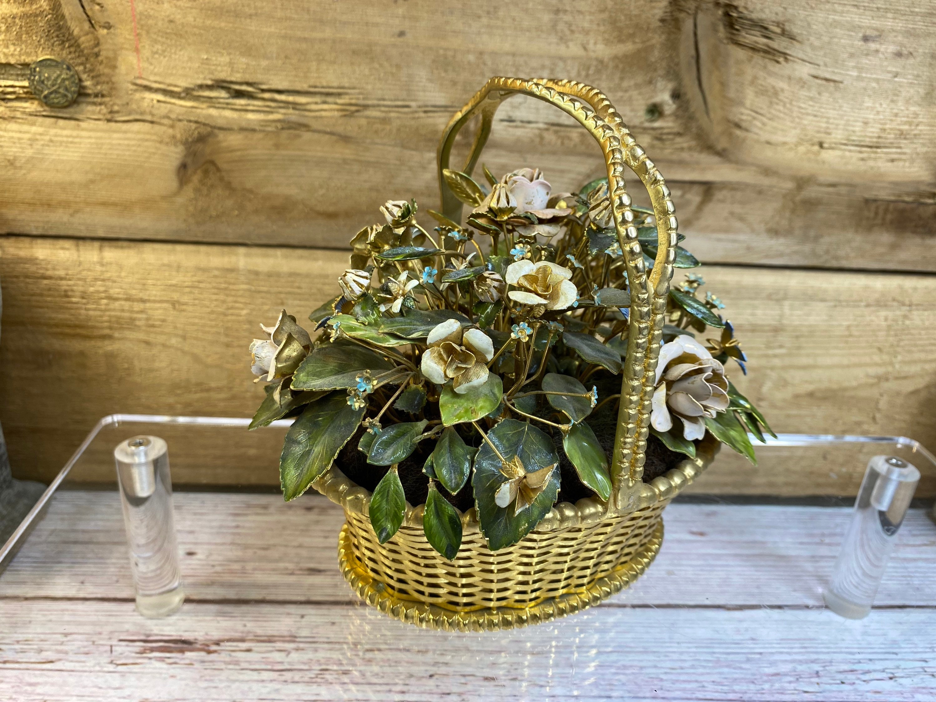 Vintage Jane Hutcheson Gorham Enamel Metal Flower Basket