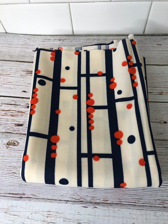 Tissu Rétro Géométrique Rouge/blanc/bleu - Léger En Polyester Knit - 1 Yard+ - Idée Couture Créative