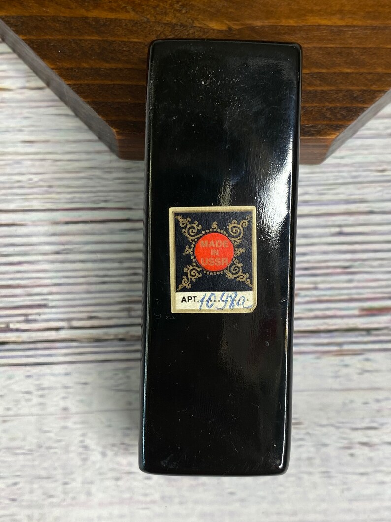 Vintage USSR Russian Lacquer trinket box ~ wood ~ floral flower ~ bouquet ~ multicolored ~ black blue red yellow pink green