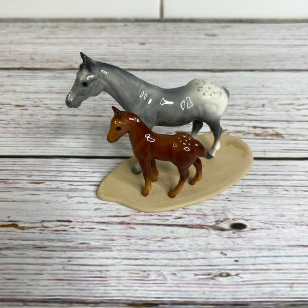Vintage Horse Figurine ~ Mare and foal ~ ceramic/sandstone ~